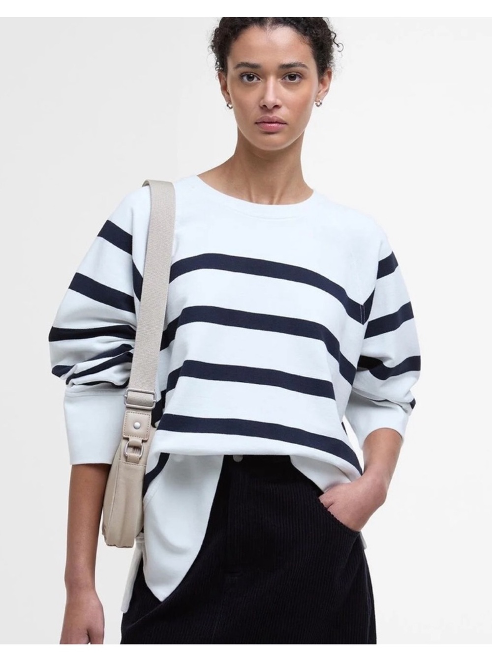 NWT Women’s Barbour Delaney Striped Crew Sweatshirt in Cream & Navy, Size 8